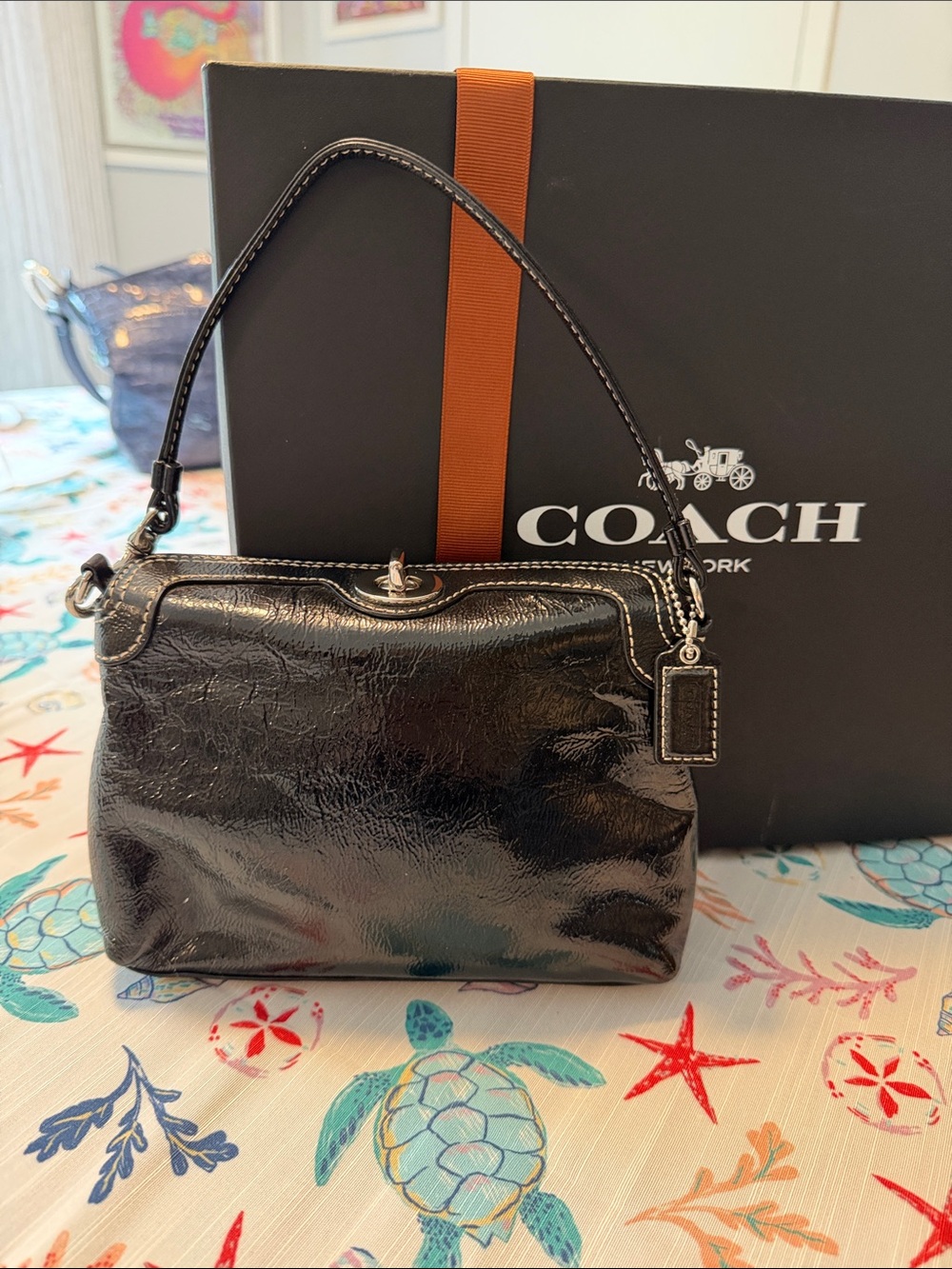 Coach Black Patent Leather Mini Bag with Top Handle